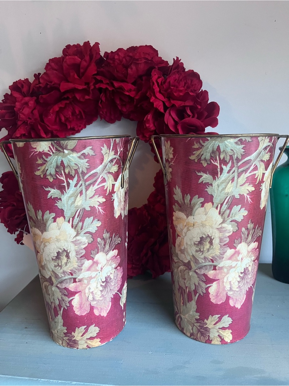 Decorative Floral Burgundy Vase Pair - Unbranded
